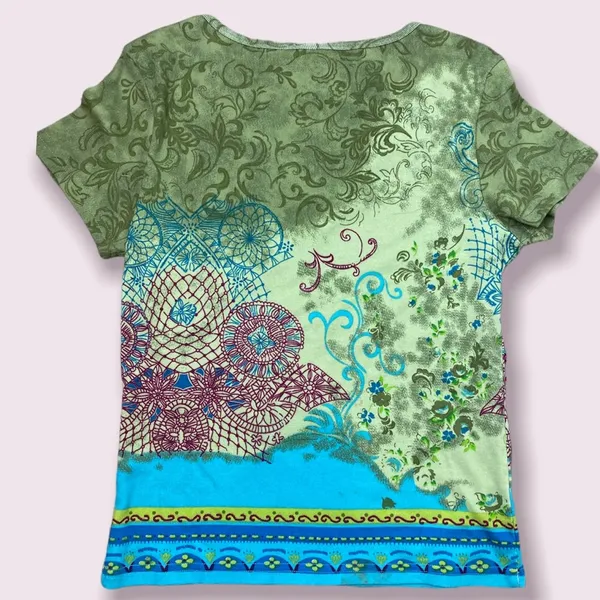 Y2K sequined mandala v neck tee Green Size M - Image 2