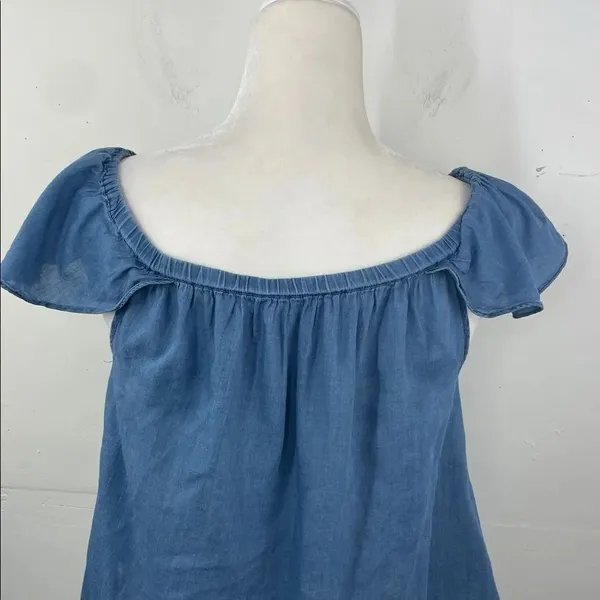 Madewell Chambray Blue Off-Shoulder Top peasant style 100% Cotton size Small - Image 9