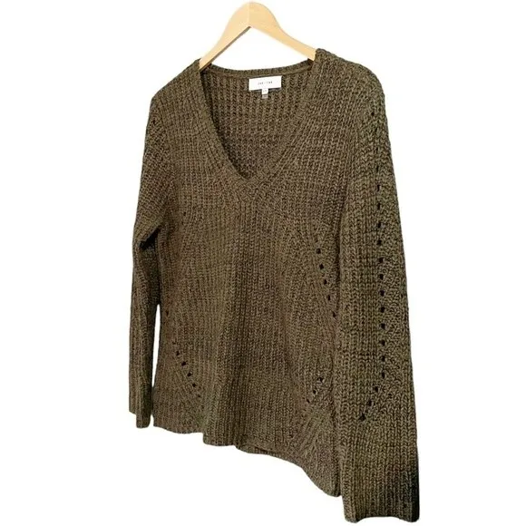 John + Jenn Constance Sweater M Olive Green V Neck Open Knit Oversized Revolve - Image 8