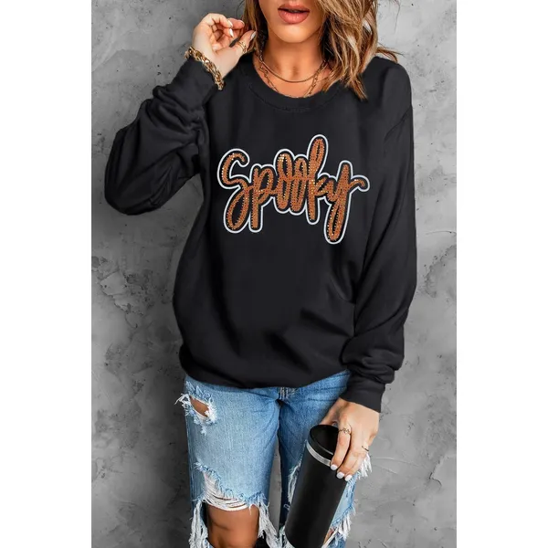 Spooky Rhinestone Drop Shoulder Sweatshirt - Image 5