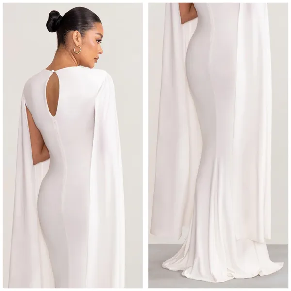 Club L London Divine Timing White Maternity Maxi Dress Cape Sleeves Size 10 - Image 12