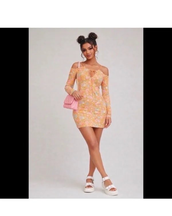 Princess Polly Orange Floral Dress Mini - Image 3