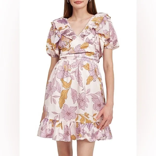 NWT En Saison Jeune Satin Floral Mini Dress Size Medium - Image 2