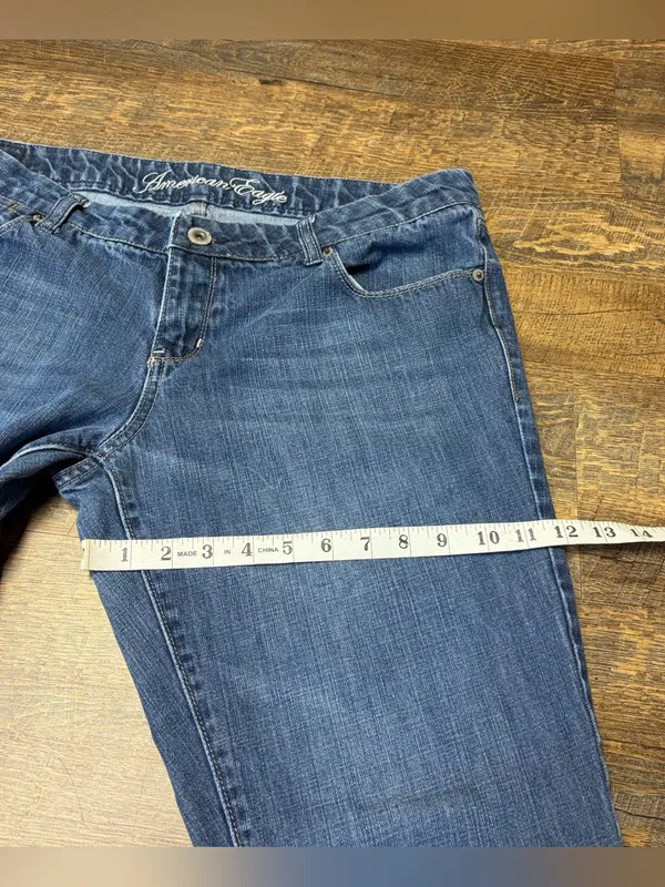 Vintage Y2K American Eagle Real Flare Jeans Women’s 14 Low Rise Blue Denim - Image 4