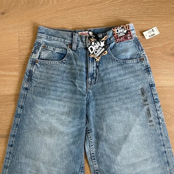 Deja Clark for Aeropostale Jeans Low Rise Baggy 8 Ball Cherries Size XS Blue - Image 2