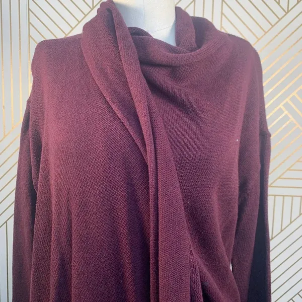 CAbi Port Wine‎ Fringe Wrap Cardigan Sweater - Image 4