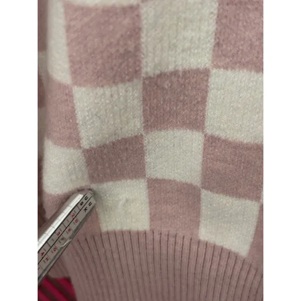 Tahari Pink Cream Checkered Crew Neck Long Sleeve Knit Sweater Pullover RN93178 - Image 8