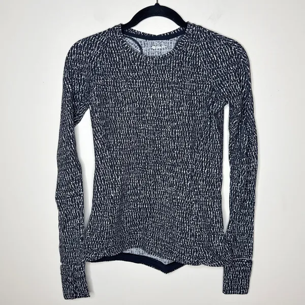 Lululemon Size 6 Runderful Long‎ Sleeve Knotted Jacquard Black White Running Gym - Image 4