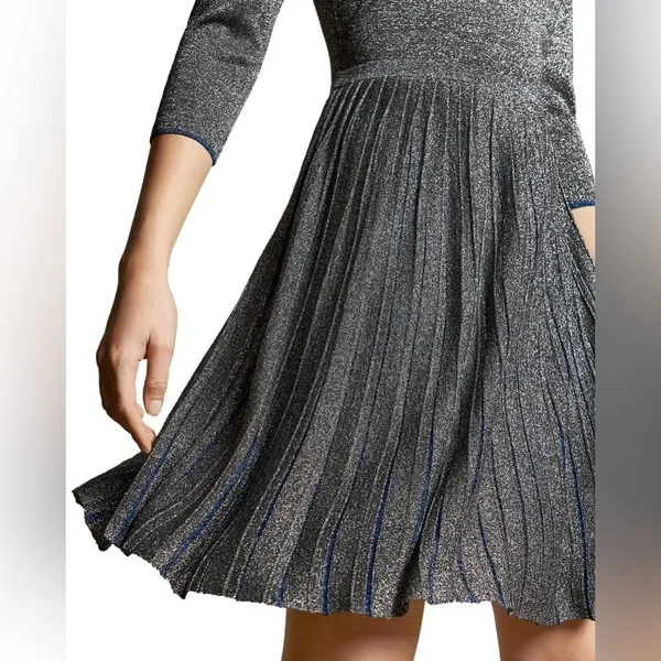 Ted Baker London Gunmetal Noaleen Metallic Stretch Mini Pleated Dress Size 0 - Image 3