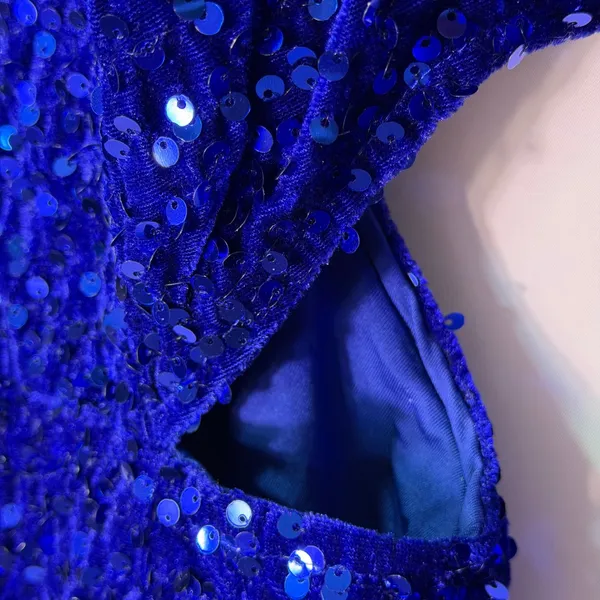 NWT R.Vivimos Blue‎ Sequin Velvet Cutout Mini Bodycon Dress Small - Image 9