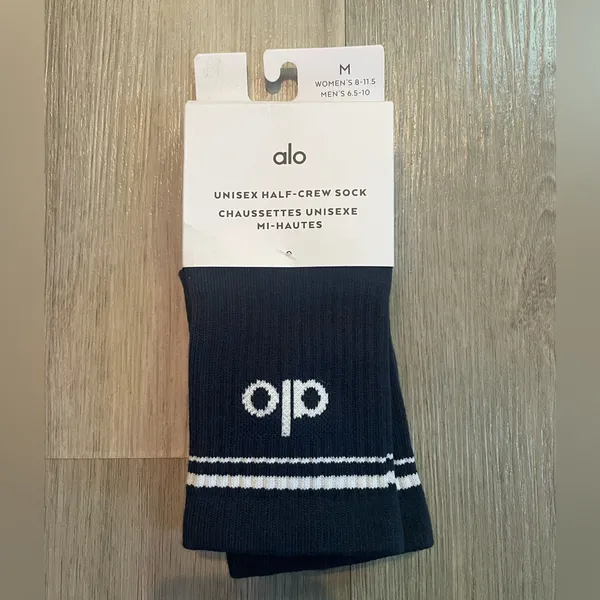 ALO Unisex Half-Crew Throwback Sock Navy/White Size M - Image 3