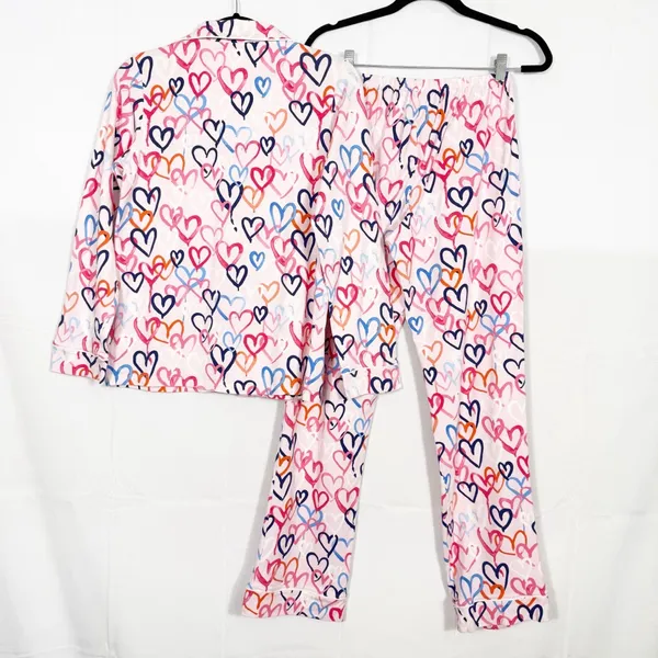 BedHead Pajamas Hearts Organic Cotton Two (2) Piece Pajama PJ Set Pink - Image 4