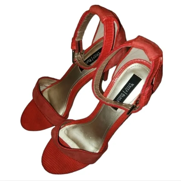 White House Black Market Women's Red Suede High Heel Sandals Sz 8M - Image 2