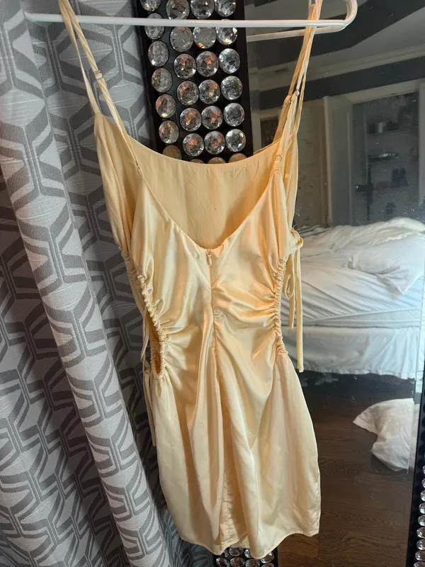 Blush satin yellow cut out dress - Image 4