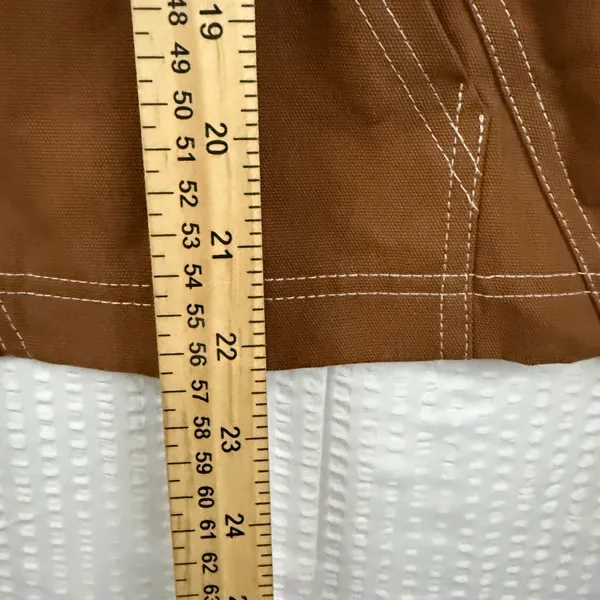 Brown Canvas Utility Jacket Gingham Trim Contrast Stitch Workwear Small - Image 7