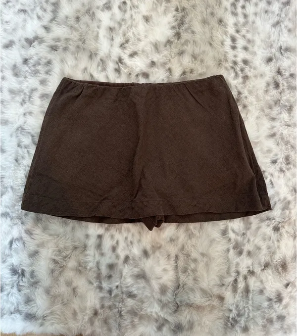Free People Freest Brown Linen Mini Skort - Image 4