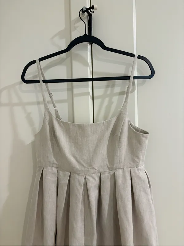 Rebecca Taylor Linen Square-Neck Pleated Romper Size 8 Color Rye - Image 4