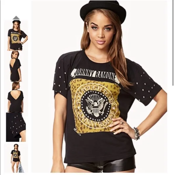 Black Graphic Studded Johnny Ramone “Too Tough To Die” T Shirt - Image 2