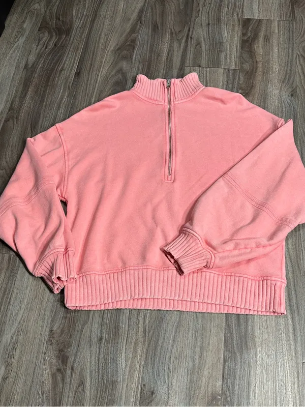 aerie Coral Half-Zip Cropped Sweatshirt - Image 12