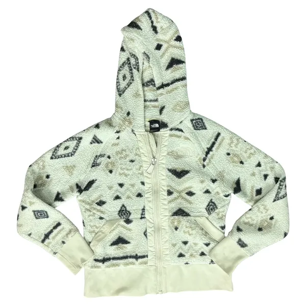 North Face Cream Black Aztec Pattern Fleece Full Zip Hoodie Jacket Women's sz S - Image 11
