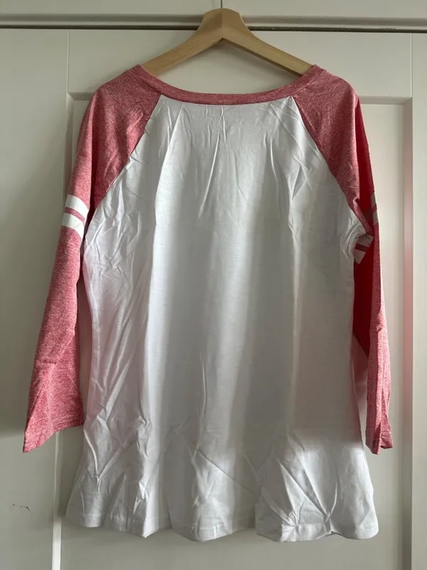 Heathered Red Sleeve Baseball Tee White Size 14 - Image 5
