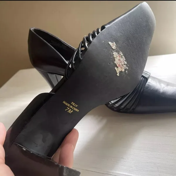Apostrophe vintage leather upper pointed - toe pumps heels 7 U.S black - Image 5