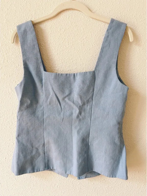 Sézane Zelinda Blouse Light Blue Linen Vest Size 38 US 6 Minimalist Coastal - Image 2