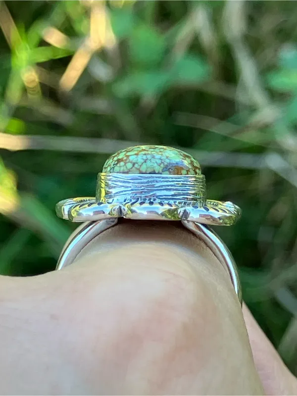 Genuine Green Turquoise Sterling Silver Ring Size 8 - Image 2