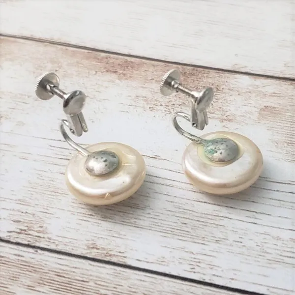 Vintage Clip On Earrings With Screw To Tighten - Faux Pearl Just Over 5/8" - Image 4