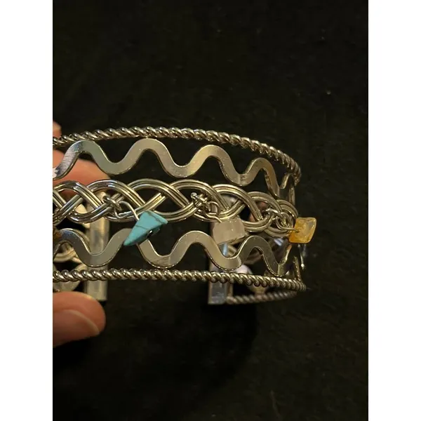 Silver tone cuff bracelet with dangle crystals chakra - Image 3