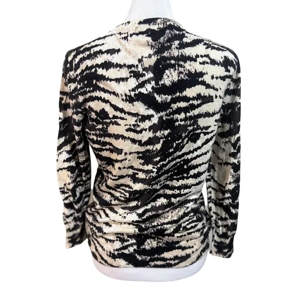 Talbots Cardigan Sweater Womens S Black Cream Excellent Tiger Stripe Button Up‎ - Image 2