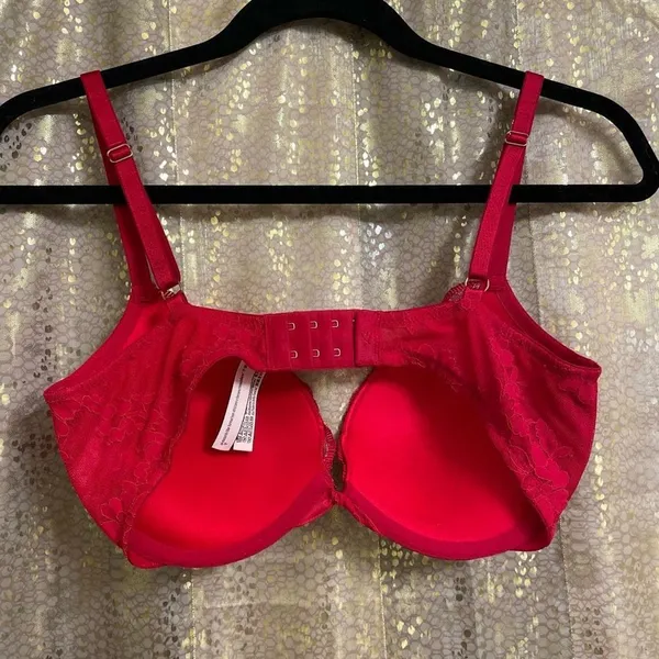 Victoria’s Secret Dream Angels Red Gold Lace Push Up Bra 32DD - Image 2