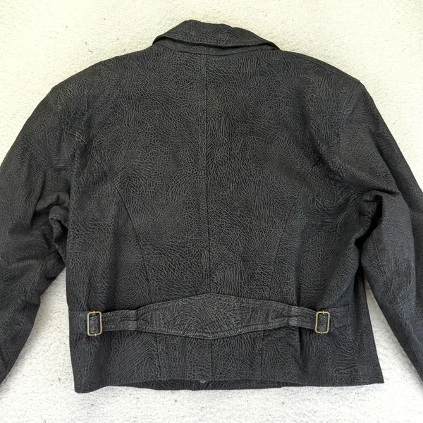 Winlit Women's Leather Jacket L Black Double Breasted‎ Vintage Made in Korea - Image 4