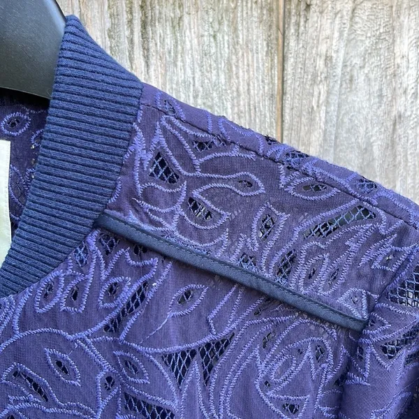 Anthropologie EUC Elevenses Miranda Lace Bomber Jacket Purple Oversized Small - Image 5