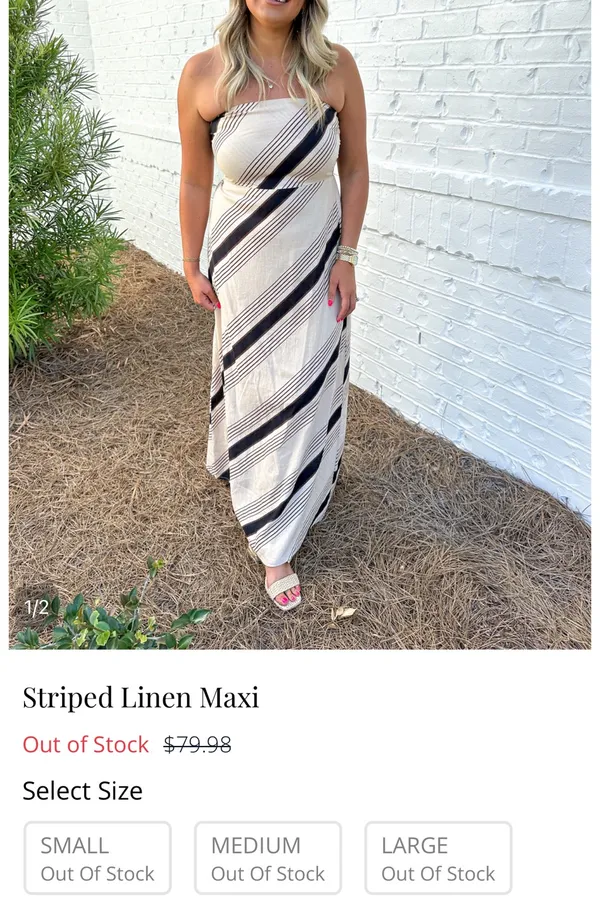 Olivaceous Beige and Black Striped Strapless Maxi Dress - Image 7