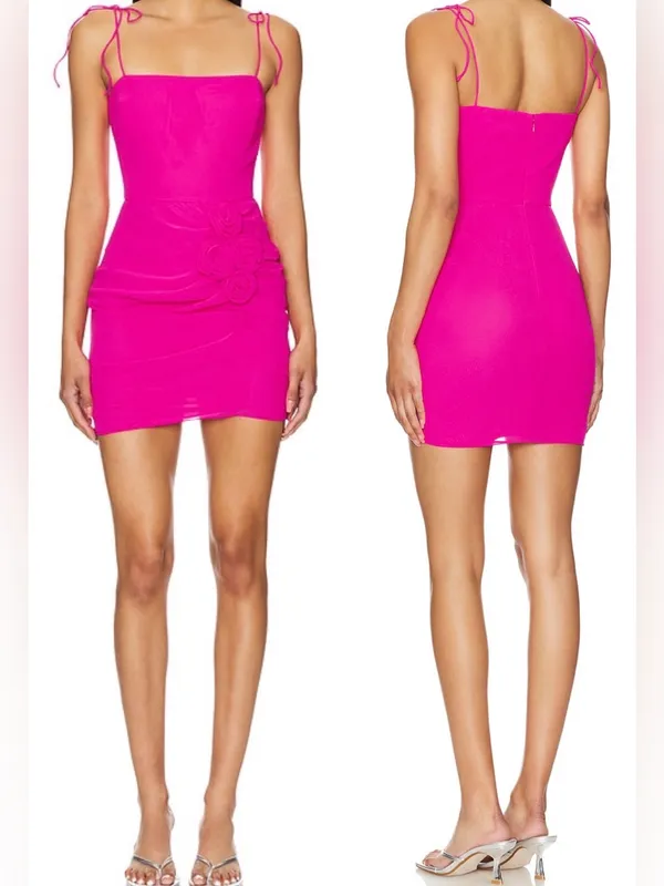 Amanda Uprichard Hot Pink Holly Rose Tie Strap Mini Dress - Image 11