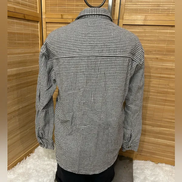 Hollister Boyfriend Fit gray white houndstooth flannel jacket shacket shirt XS - Image 5