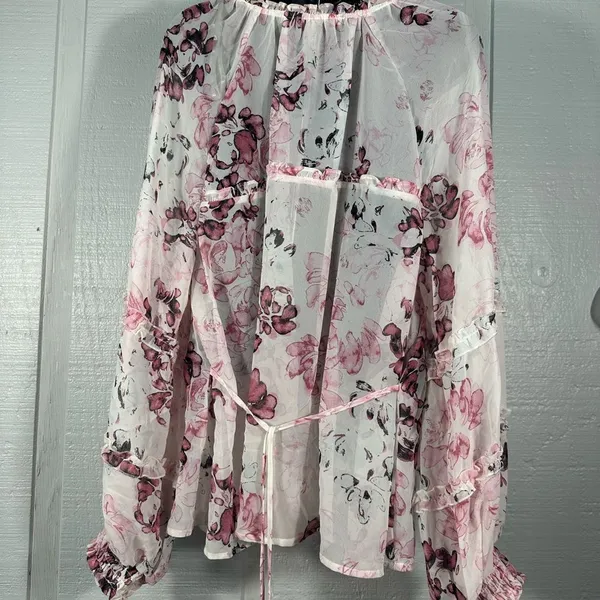 American Rag Long Sleeve Pink Floral Sheer Top Size XL EUC - Image 4