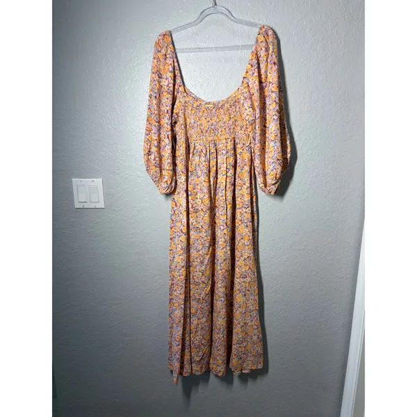 Billabong Women's Swept Away Midi Dress Boho Floral Smocked Babydoll Milkmaid - Image 9