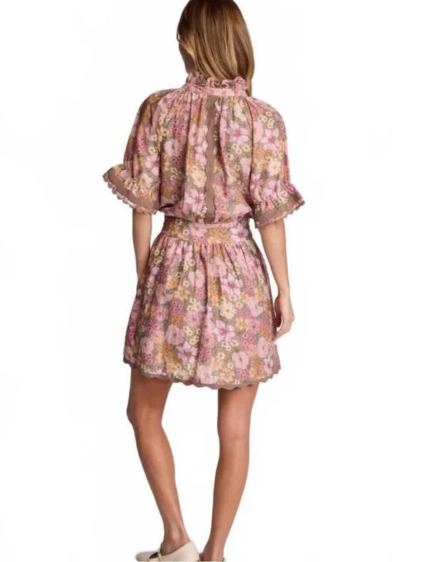 Anthropologie Sundays Evelyn Short Sleeve Dusk Floral Brown Mini Shirt Dress - Image 5