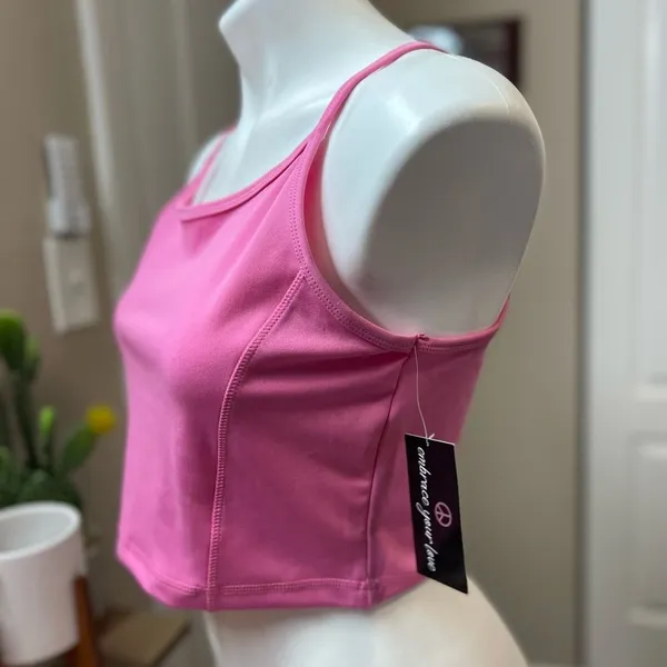 Aerie Athletic Sporty Pink Cropped Tank Top XL Stretch Activewear Sleeveless NWT - Image 2