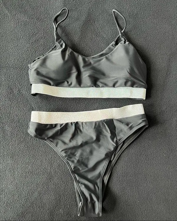 emma bling trim high waist swimsuits set black - Image 7