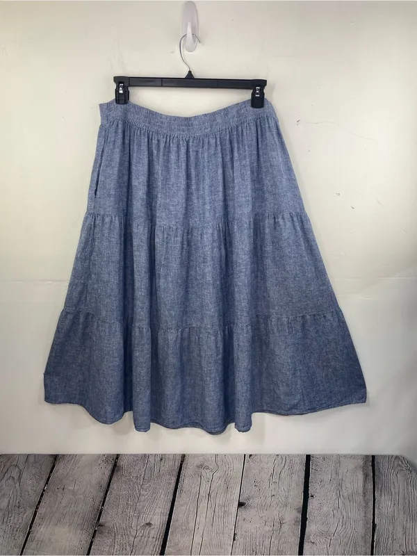 Matty M Blue Chambray Tiered A-Line Midi Skirt size XXL - Image 6