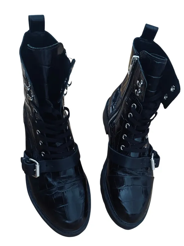 AllSaints Donita Croco Leather Combat Boots - Image 2