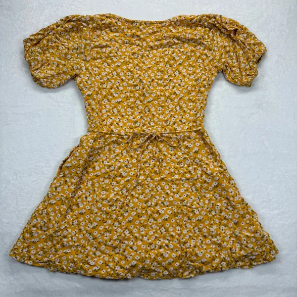 Abercrombie‎ & Fitch Floral Mini Dress V Neck Short Sleeve Yellow Size S - Image 9