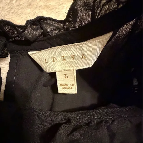 Adiva Black Eyelet Embroidered Sleeveless Top Ruffle‎ Neck Cotton Blouse Large - Image 3