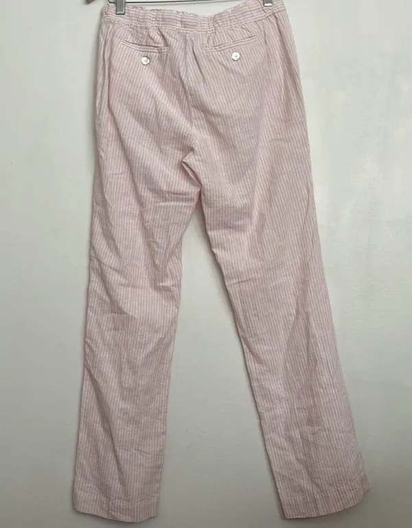Lulu B 100%Linen White and Pink striped straight leg pants. - Image 3