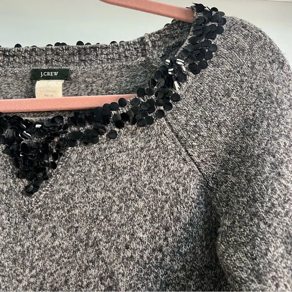 J.Crew Y2K Sequin Lambswool Sweater Cozy Grey Layer - Image 4