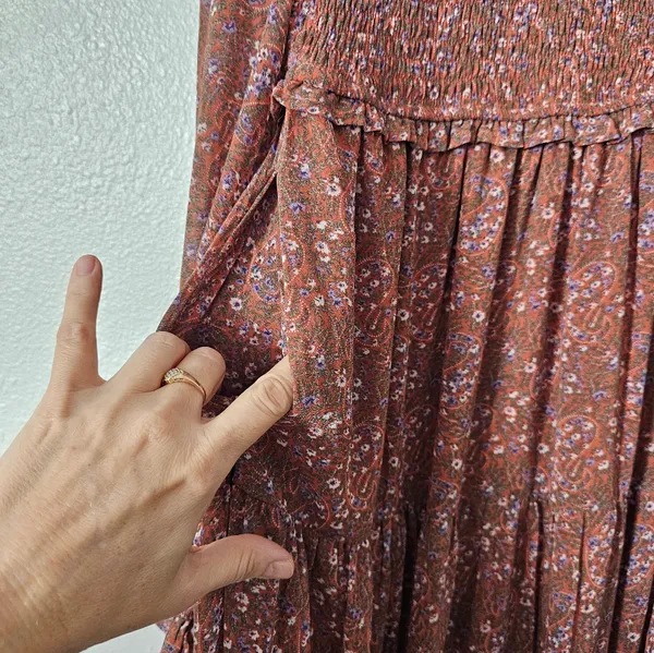 &merci Long Sleeve Floral Tiered Midi Dress in Dusty Rose - Image 5