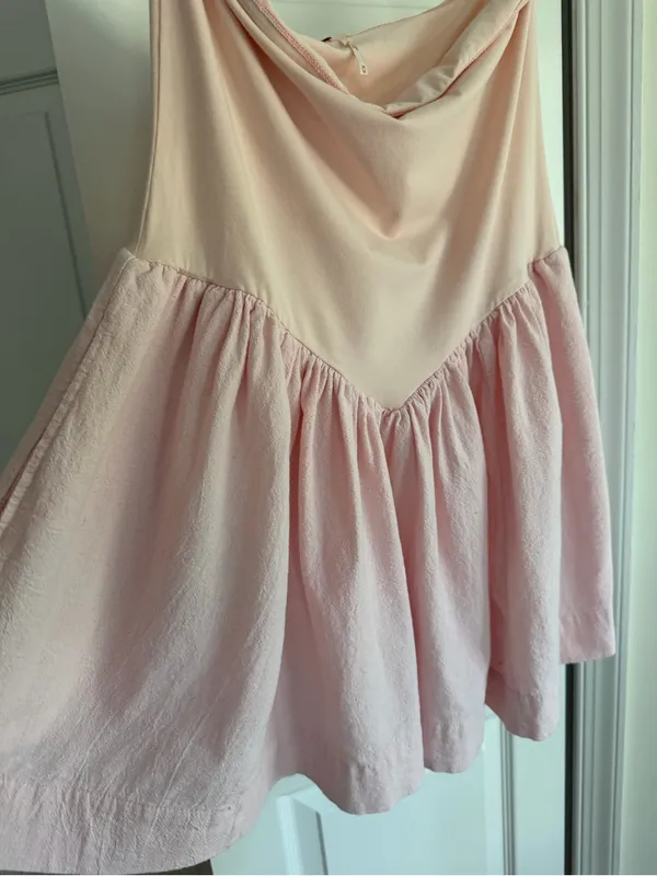 Free People Pink 100% Cotton Strapless Drop Waist Mini Dress M - Image 3